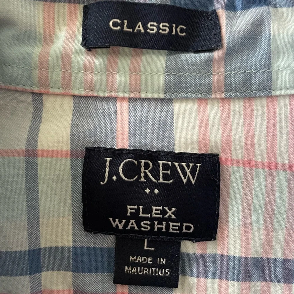 J. CREW LONG SLEEVE OXFORD SHIRT Size L Blue Pink and White Plaid